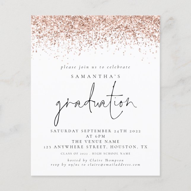 Flyer PAPER Rose Gold Glitter Graduation Invite (Frente)