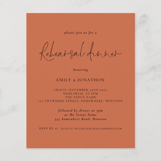 Flyer PAPER | Wedding Rehearsal Dinner Terracotta Invite (Frente)