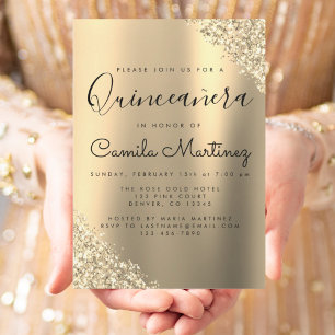 Flyer Partido Dourado Quinceanera Glitter