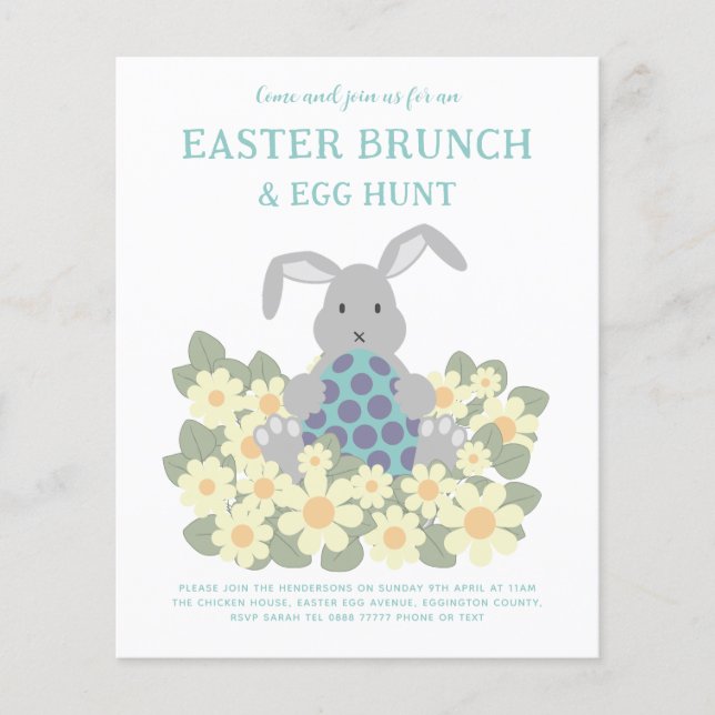 Flyer Páscoa Brunch e Ovo Hunt Bunny Floral Orçamento (Frente)