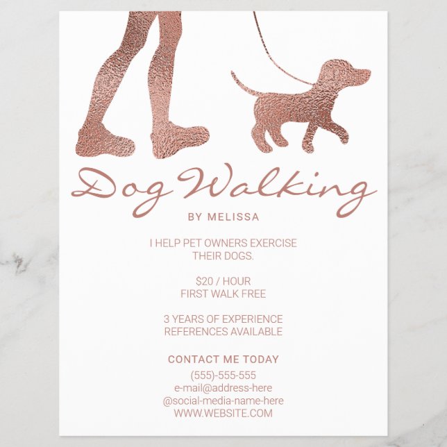Flyer Passeador de Cães com Olhar de Folha de Ouro Rosa  (Frente)