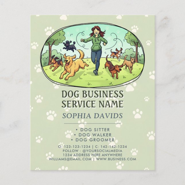 Flyer Passeio de Cão Serviço de Babá de Pet Personalizad (Frente)