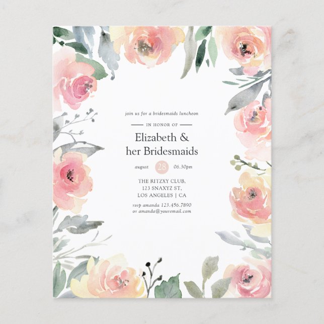 Flyer Pastel Blush Floral Pink Bridesmaids Luncheid (Frente)