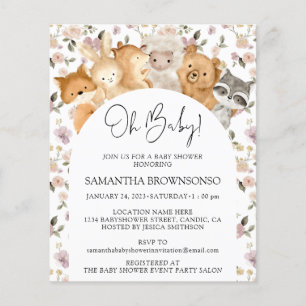 Flyer Pastel Forest Animal Orçamento do Chá de fraldas