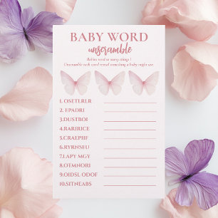 Flyer "Pastel Pink Butterfly Chá de fraldas Word Unscram