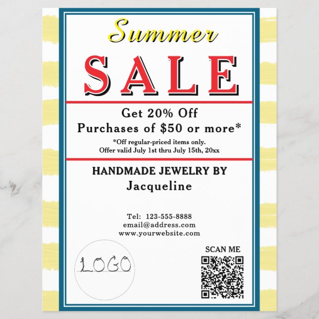 Flyer Pastel Yellow White Watercolor Summer Sale (Frente)