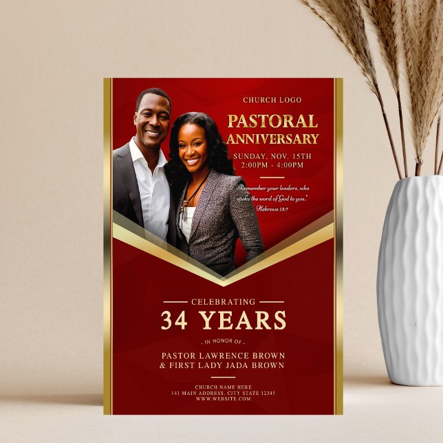 Flyer Pastoral Anniversário Vermelho e Dourado (Criador carregado)