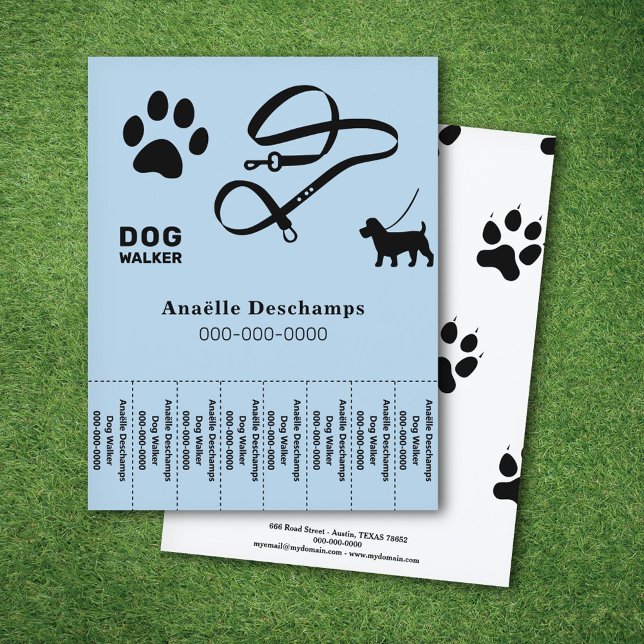 Flyer Paw & Leash - Folhas de Rasgos (paw_leash_dog_walker_tear_off_strips_flyer)