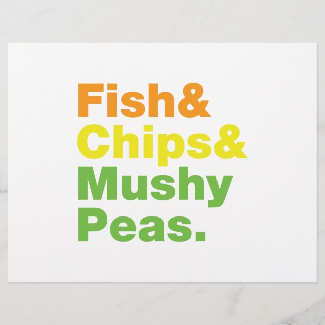 Flyer Peixes e Chips e Ervilhas Mushy. (Frente)
