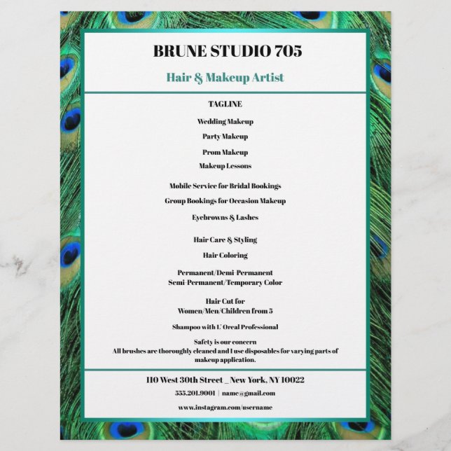 Flyer Penas Peacock para Makeup & Hair Salon (Frente)