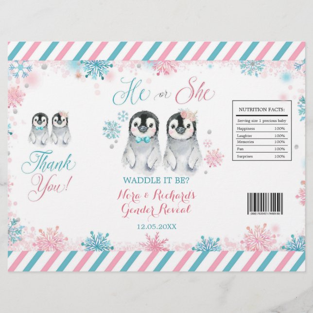 Flyer Penguin Winter Gender Reveal Chip Bag Wrapper (Frente)