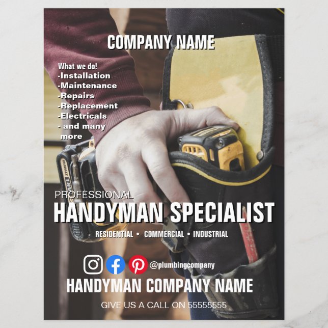 Flyer Pequenas empresas do carpinteiro Handyman Services (Frente)