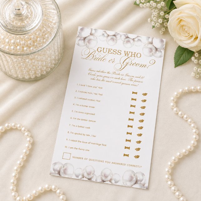 Flyer Pérolas & Prosecco Jogo de Adivinhação Chá de Noiv (Pearls & Prosecco Guess Who Bridal Shower Game Flyer)