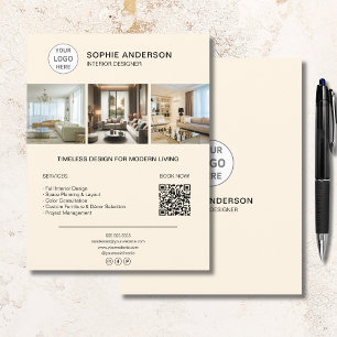 Flyer Personalizar logotipo Foto QR Cream Professional B