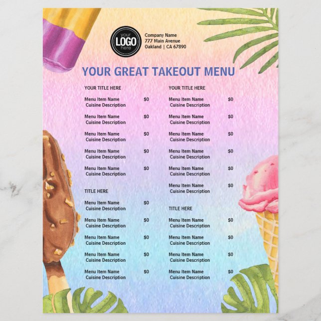 Flyer Personalizar sorvete de aquarela do logotipo comer (Frente)