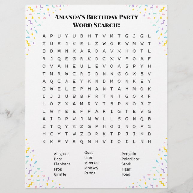Flyer Personalized Word Search Puzzle | Double-Side (Frente)