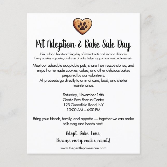 Flyer Pet Adoption Bake Sale Fundraiser (Frente)