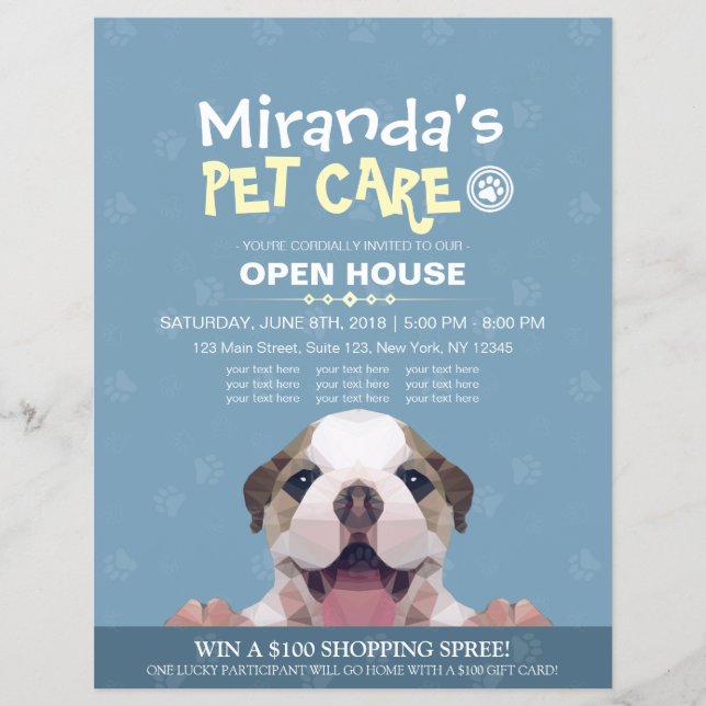 Flyer Pet Care Grooming Compra Pet Beaut Salon Open Hous (Frente)