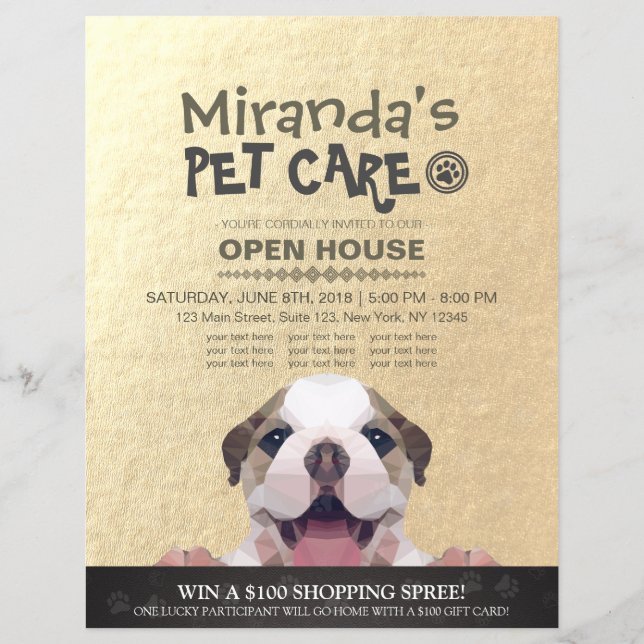 Flyer Pet Care Grooming Compra Pet Beaut Salon Open Hous (Frente)