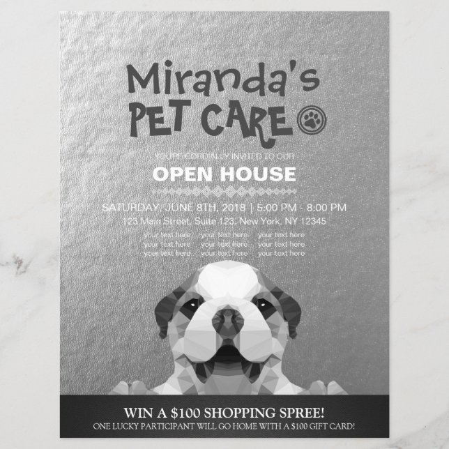 Flyer Pet Care Grooming Compra Pet Beaut Salon Open Hous (Frente)