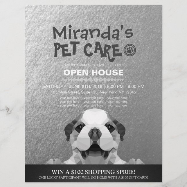 Flyer Pet Care Grooming Compra Pet Beaut Salon Open Hous (Frente)