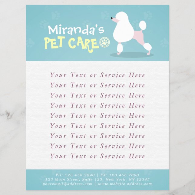 Flyer Pet Care Sitting Bathing Grooming Salon Comida Com (Frente)