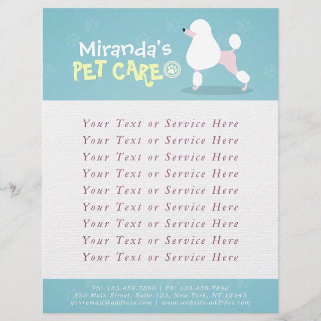 Flyer Pet Care Sitting Bathing Grooming Salon Comida Com (Frente)