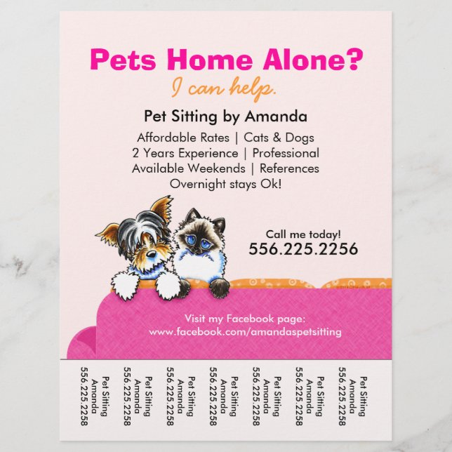 Flyer Pet Sitter Ad Yorkie Couve Rosa Folha de Rasgos (Frente)