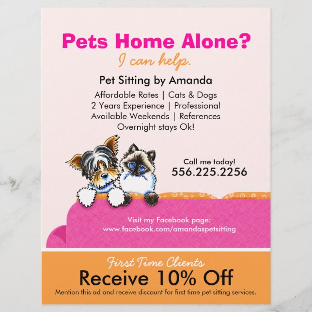 Flyer Pet Sitter Coupon Ad Yorkie Couch Pink (Frente)