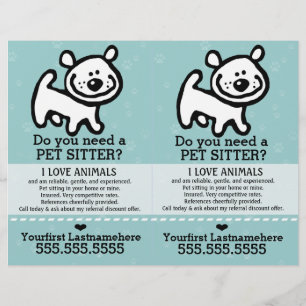 Flyer Pet Sitter.Dog Sitter.2 para 1.Personalizável.