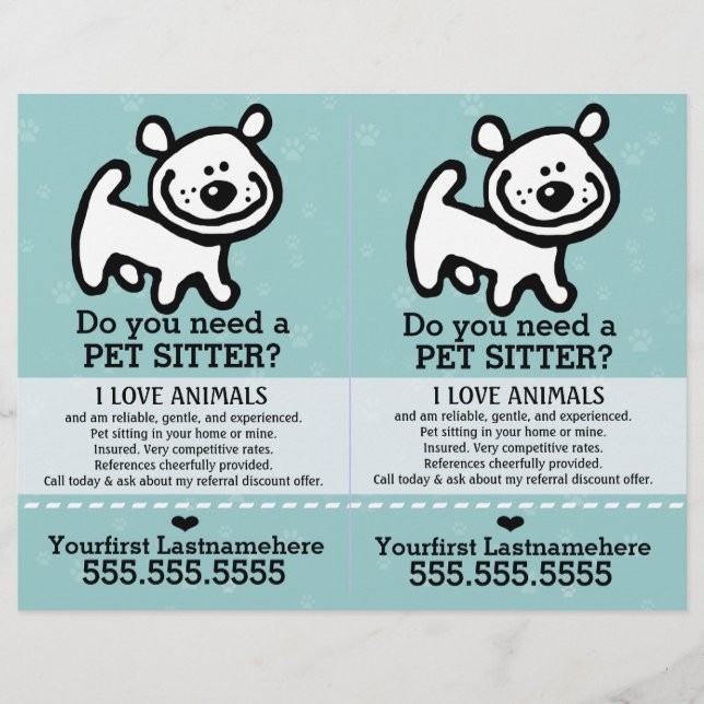 Flyer Pet Sitter.Dog Sitter.2 para 1.Personalizável. (Frente)