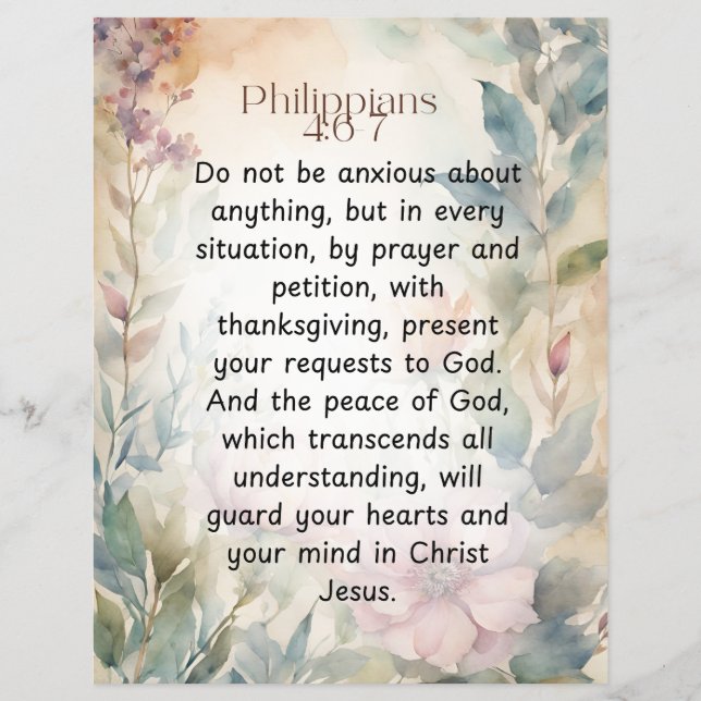 Flyer Philippians 4:6-7 Christian Bíblia Verse Watercolo (Frente)