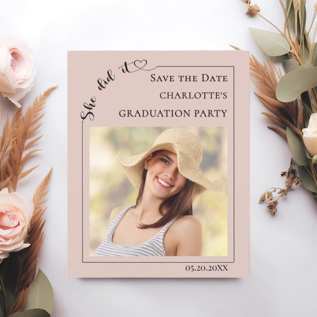 Flyer Photo Blush Pink Graduation Party Save the Date (Criador carregado)