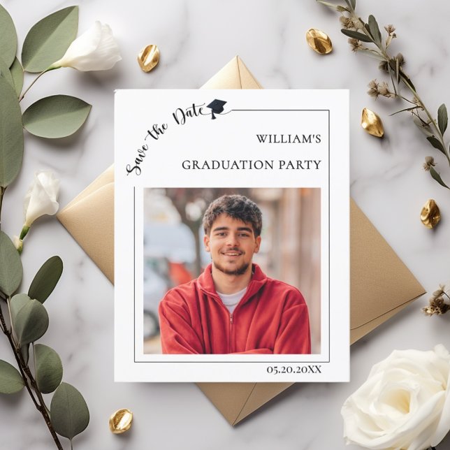Flyer Photo guy modern simple Graduation Save the Date (Criador carregado)