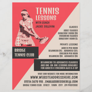 Flyer Pictograma Jogador de Tênis, Lições/Classes de Tên