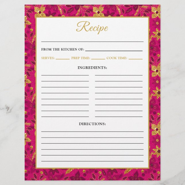 Flyer Pink and Gold Poinsettia Flowers Recipe Page (Frente)