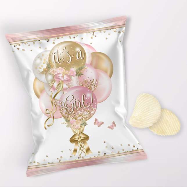 Flyer Pink Balloon Baby Shower Chip Bag Wrappers (1 ounce snack bag wrapper flyer. )