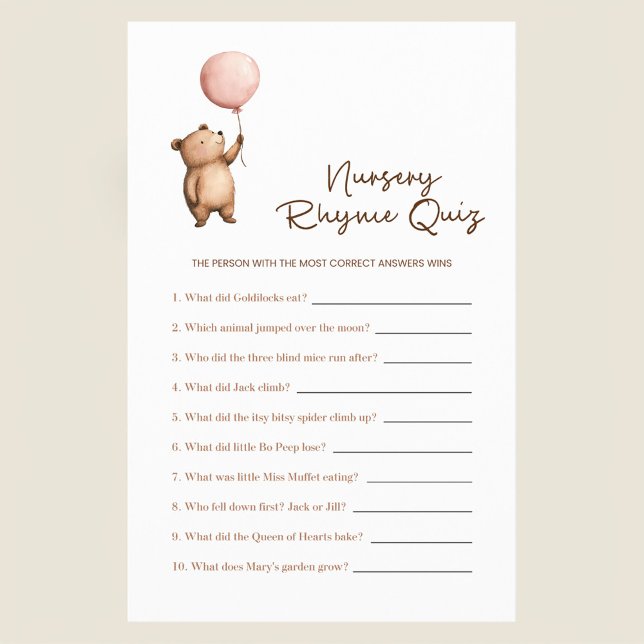 Flyer Pink Balloon Bear Nursery Rhyme Quiz Game for Baby (Criador carregado)