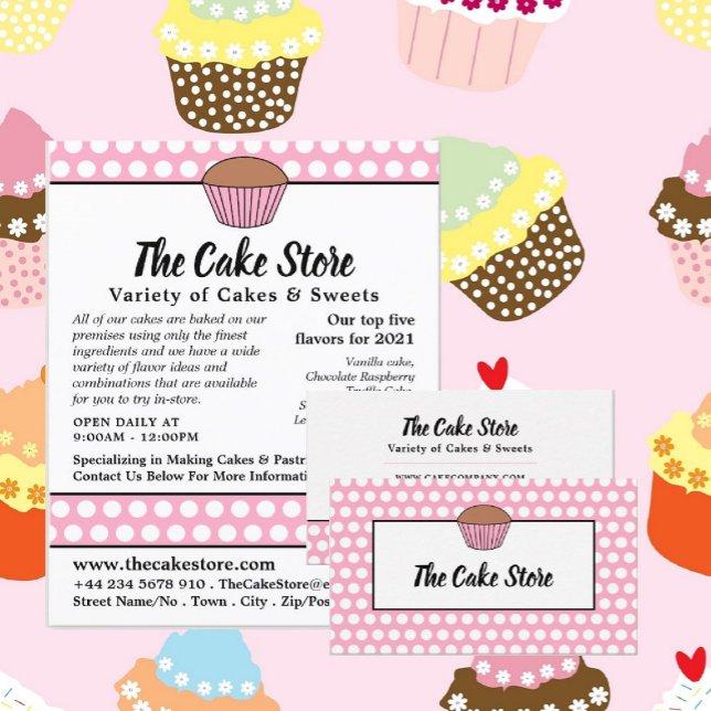 Flyer Pink Cupcake & Polka Dot, Cake Store Advertising (Criador carregado)