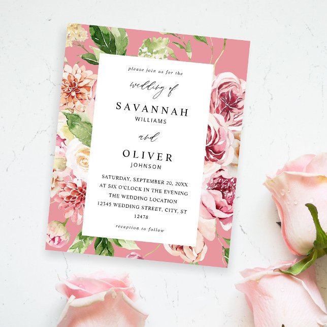 Flyer Pink e Pêssego Floral e Verde Casamento Rosa (Criador carregado)