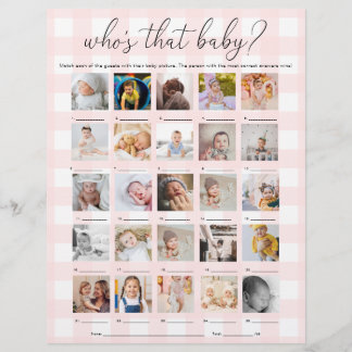 Flyer Pink Gingham Who's That Baby 25 Photo Game