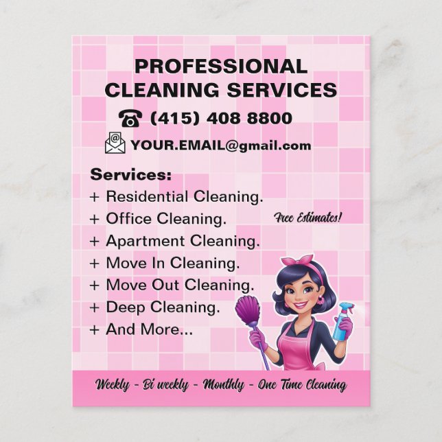 Flyer Pink Maid Janitorial Lady House Cleaning Service (Frente)