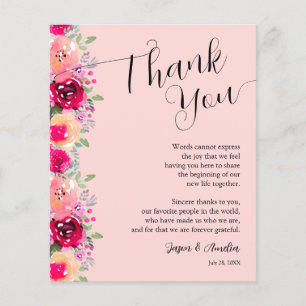 Flyer Placa de Casamento Floral Rosa Obrigado
