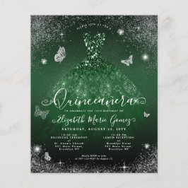 Flyer Placa de Quinceanera Silver Verde Barata Emerald