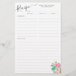 Flyer Placa de Receita Suculenta com Blush Floral de Orç