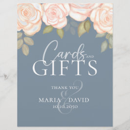 Flyer Placa Floral Azul de Casamento e Sinal de presente