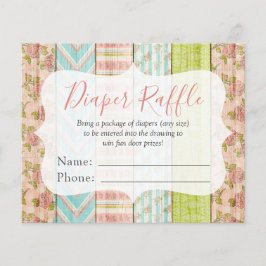 Flyer Placa fralda Raffle Shabby Rosas Chá de fraldas