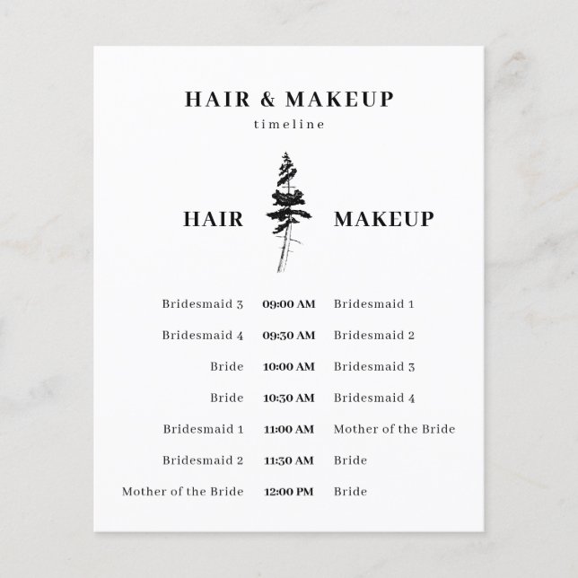 Flyer Plano de Horário de Maquiagem de Cabelo da Árvore  (Frente)