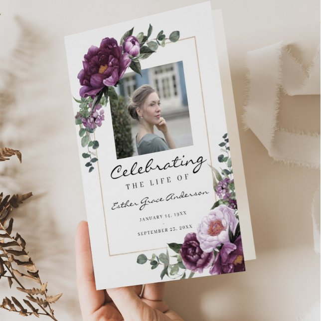 Flyer Plum Celebration of Life Folded Funeral Program (Criador carregado)