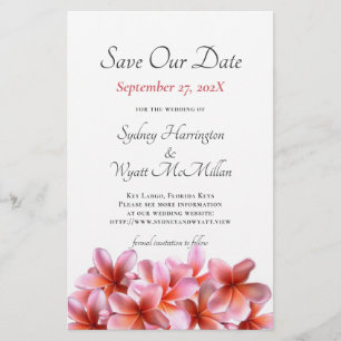 Flyer Plumeria Rosa de Orçamento Salva a Data Casamento